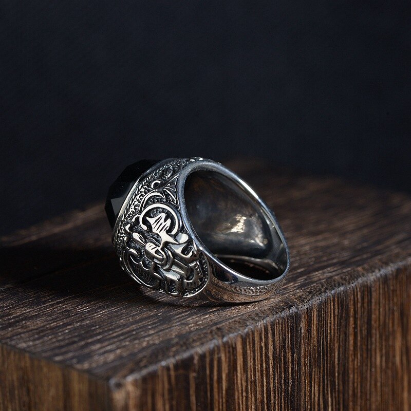 Sterling Silver Signet Ring - Black & Silver