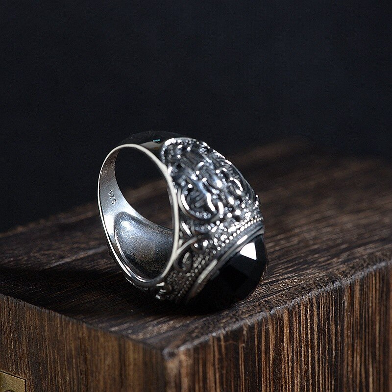 Sterling Silver Signet Ring - Black & Silver