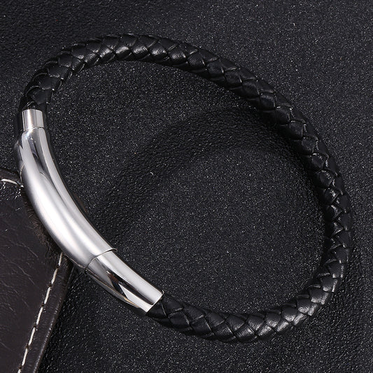 Woven Adjustable Bracelet - Silver & Black