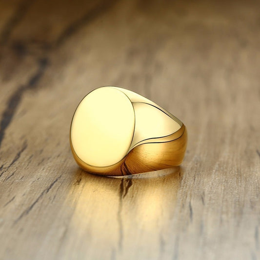 Solid Round Signet Ring - Gold
