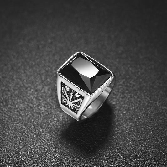 Signet Ring - Silver & Black Stone