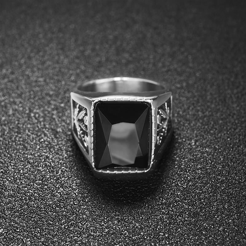 Signet Ring - Silver & Black Stone