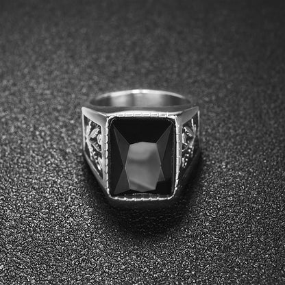 Signet Ring - Silver & Black Stone
