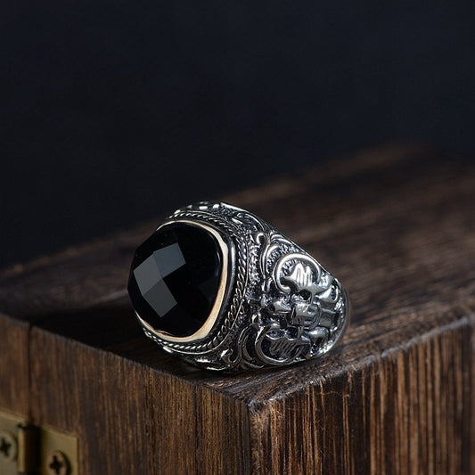 Sterling Silver Signet Ring - Black & Silver